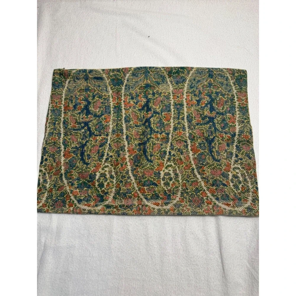 Pottery Barn Accent Pillow Cover 14x19 Multicolor Paisley Linen Cotton Tapestry